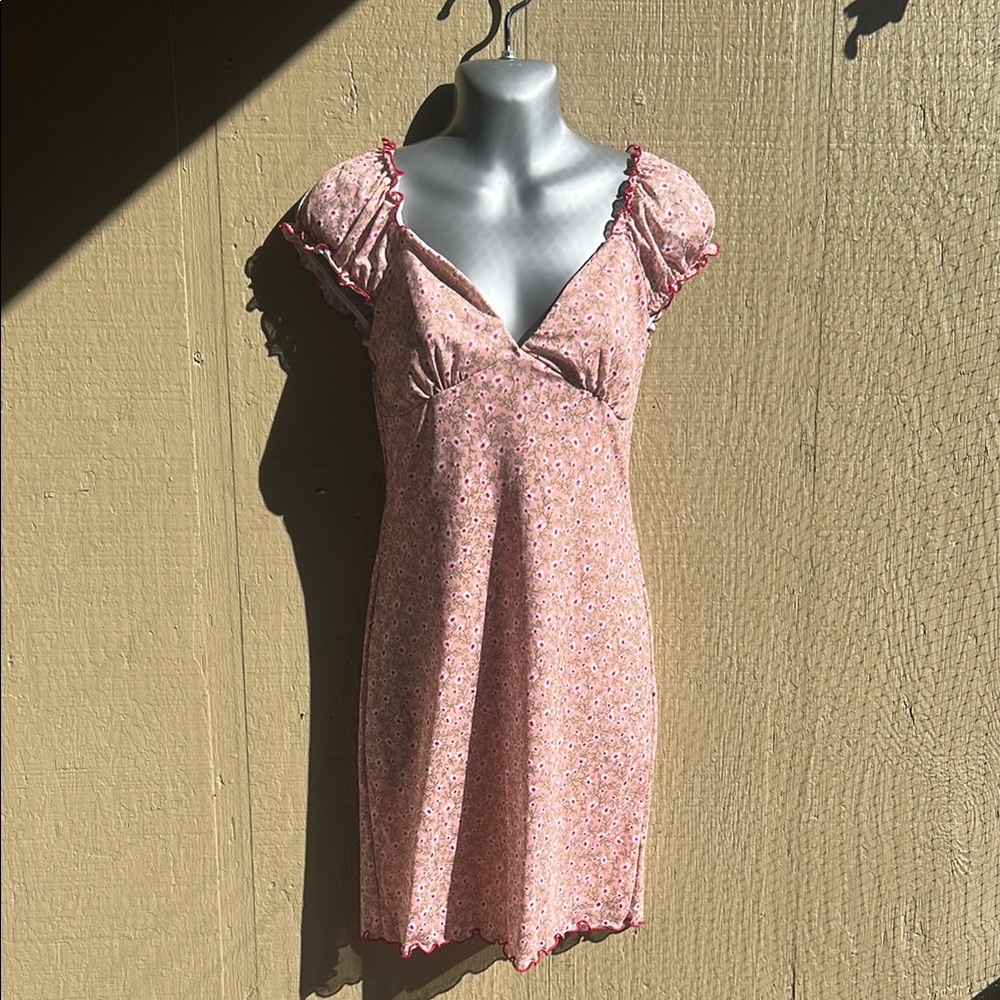 Cottagecore Coquette Pink Floral Babydoll Mini Dress Puff Sleeves Medium - Picture 2 of 7